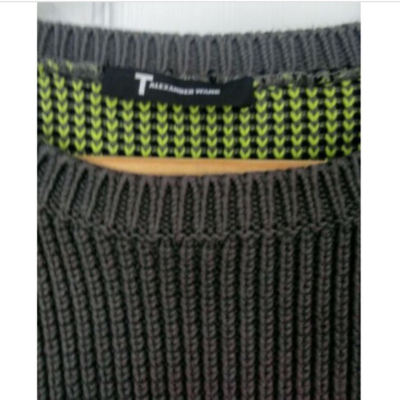 T Alexander Wang Mens Knit Sweater Gray Lime Green M ?(no tag)  Imperfect - Picture 3 of 6